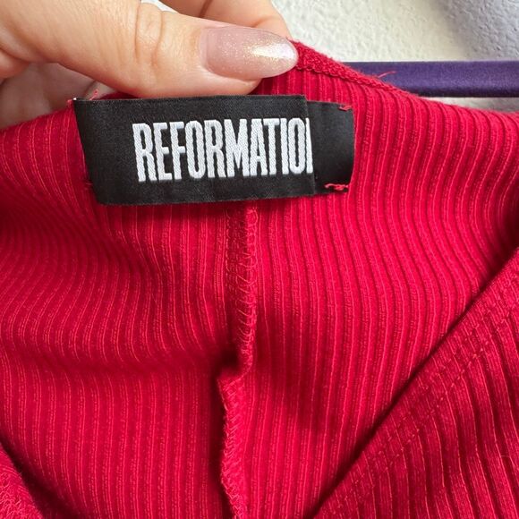 Reformation Mia Halter Neck Off The Shoulder Short Sleeve Red Bodysuit Large - Picture 3 of 6